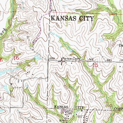 Topographic Map of Pence Cemetery, MO