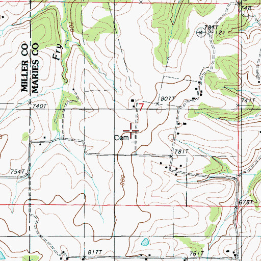 Topographic Map of Pendleton Cemetery, MO