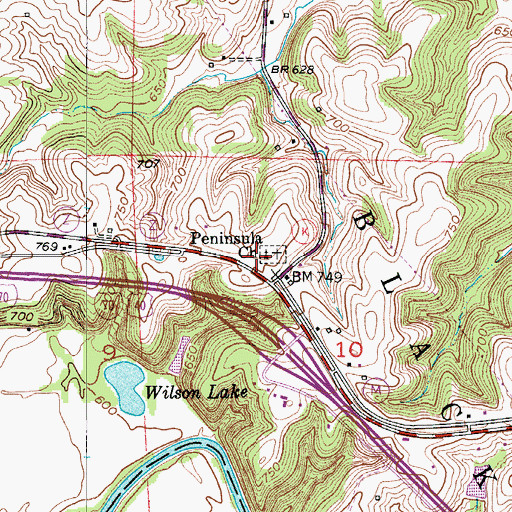 Topographic Map of Peninsula Church, MO