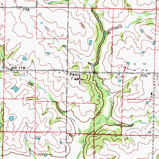 Topographic Map of Penn Cemetery, MO