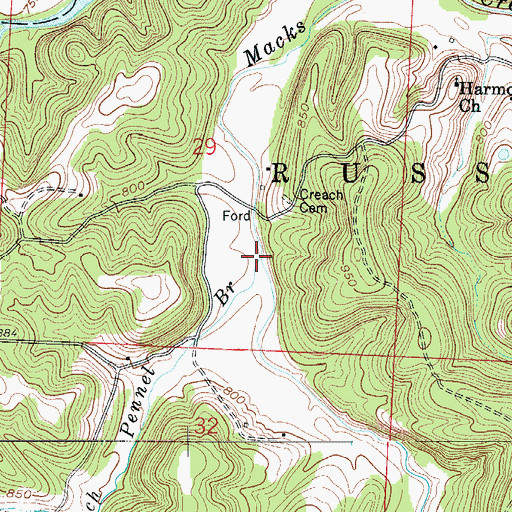 Topographic Map of Pennel Branch, MO