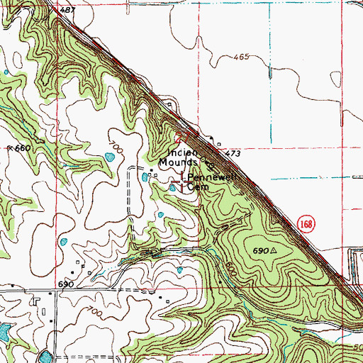Topographic Map of Pennewell Cemetery, MO