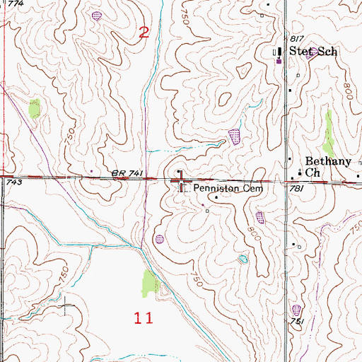 Topographic Map of Penniston Cemetery, MO