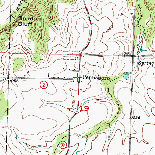 Topographic Map of Pennsboro, MO