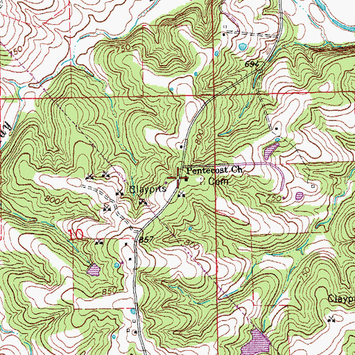 Topographic Map of Pentecost Church, MO