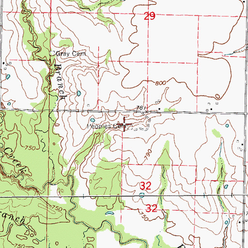 Topographic Map of Peoples Cemetery, MO