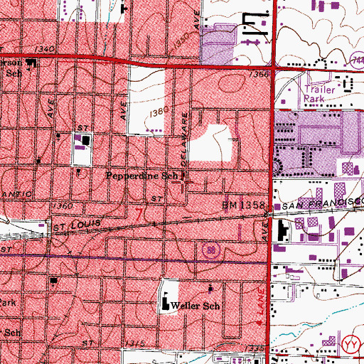 Topographic Map of Pepperdine School, MO