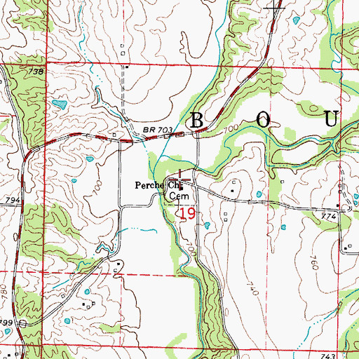 Topographic Map of Perche Church, MO