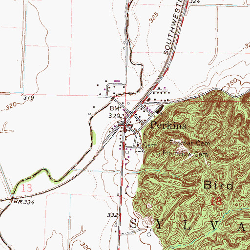 Topographic Map of Perkins, MO