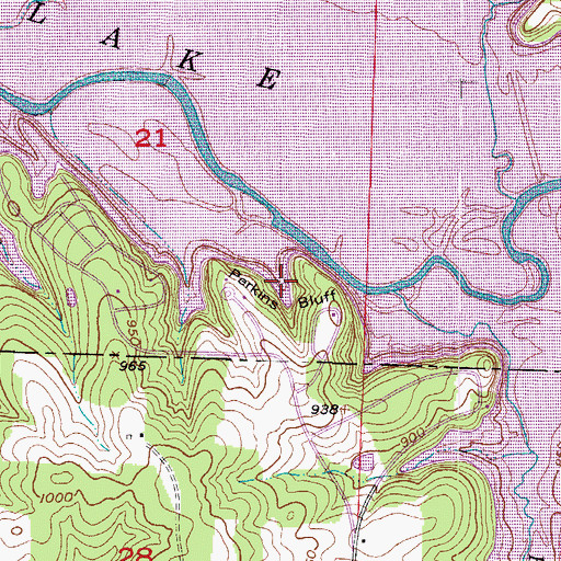 Topographic Map of Perkins Bluff, MO