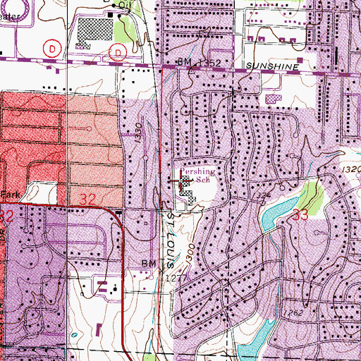 Topographic Map of Pershing School, MO