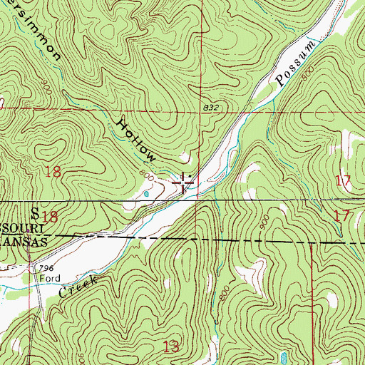 Topographic Map of Persimmon Hollow, MO