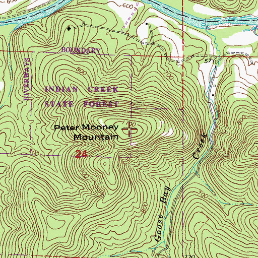 Topographic Map of Peter Mooney Mountain, MO