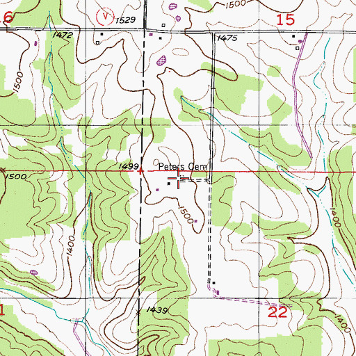 Topographic Map of Peters Cemetery, MO