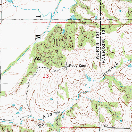 Topographic Map of Petry Cemetery, MO
