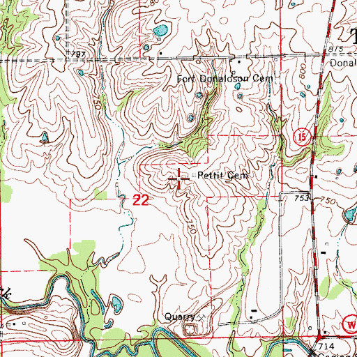 Topographic Map of Pettit Cemetery, MO