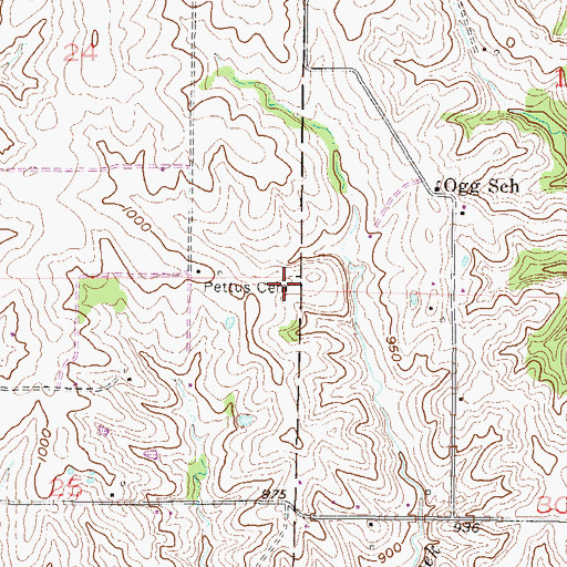 Topographic Map of Pettus Cemetery, MO