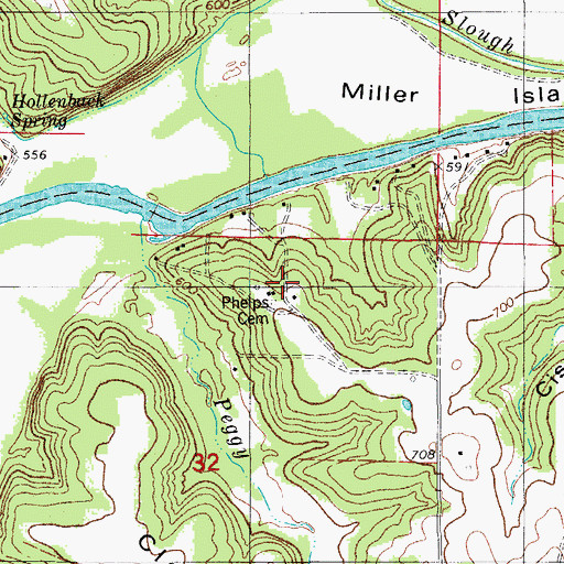 Topographic Map of Phelps Cemetery, MO
