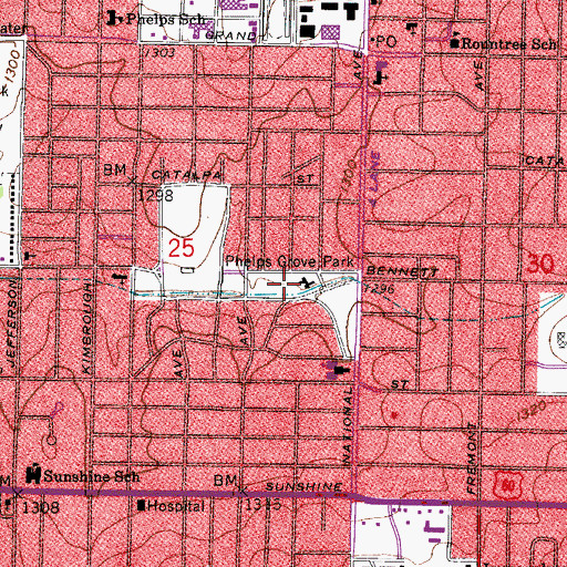 Topographic Map of Phelps Grove Park, MO