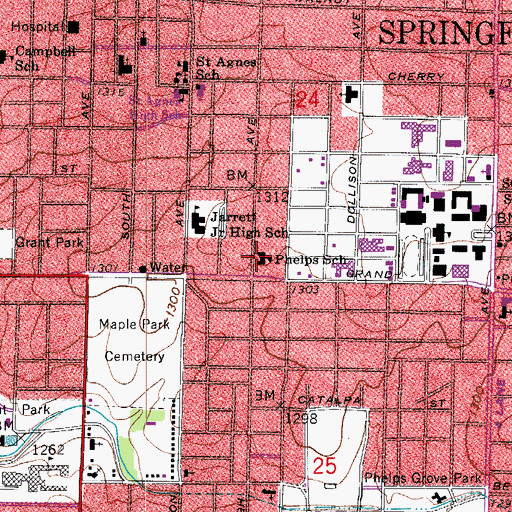 Topographic Map of Phelps Gifted Center, MO