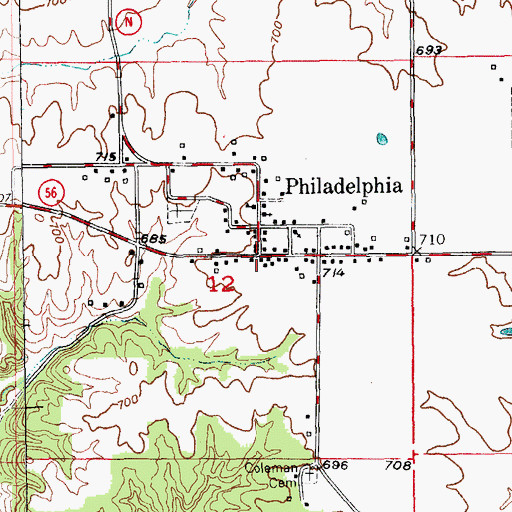 Topographic Map of Philadelphia, MO