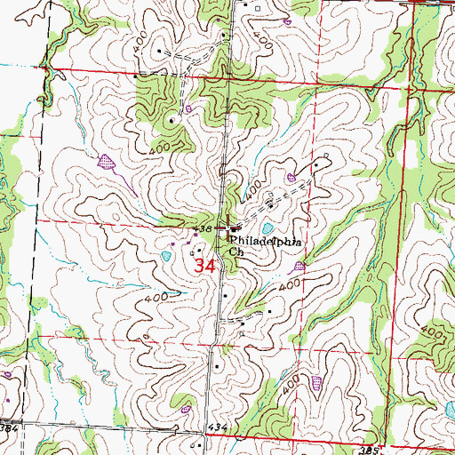 Topographic Map of Philadelphia Church, MO