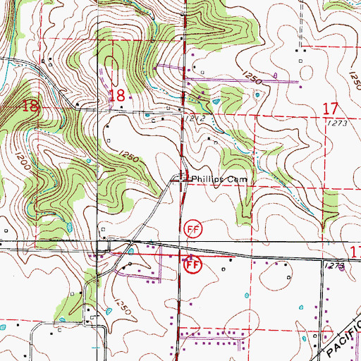 Topographic Map of Phillips Cemetery, MO