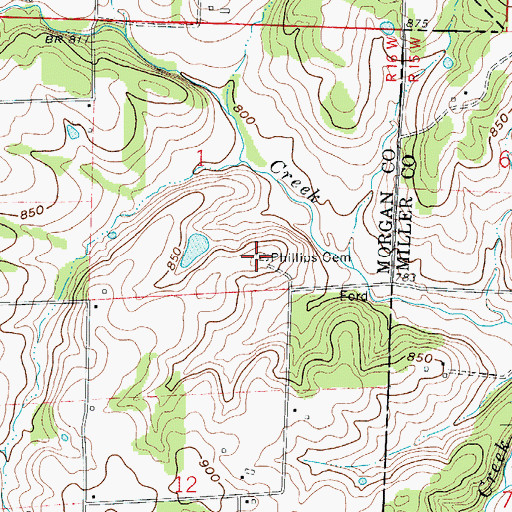 Topographic Map of Phillips Cemetery, MO