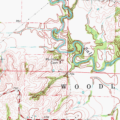 Topographic Map of Phillips Cemetery, MO