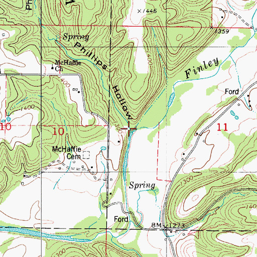 Topographic Map of Phillips Hollow, MO
