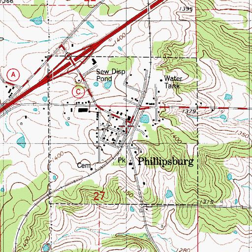 Topographic Map of Phillipsburg, MO