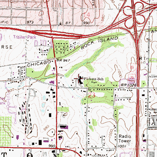 Topographic Map of Pickett Elementary School, MO