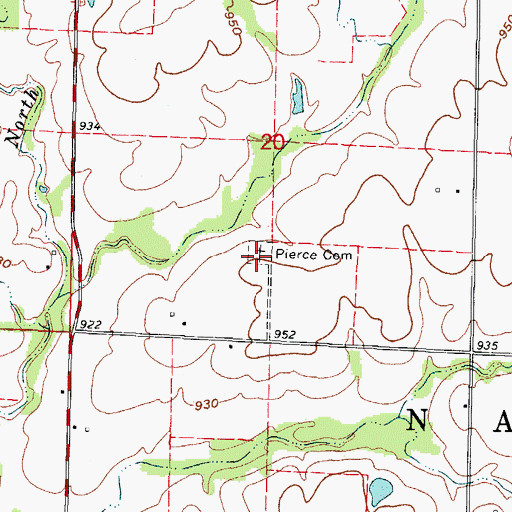 Topographic Map of Pierce Cemetery, MO