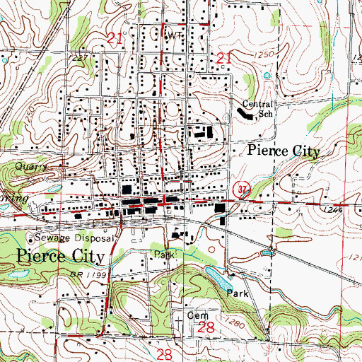 Topographic Map of Pierce City, MO