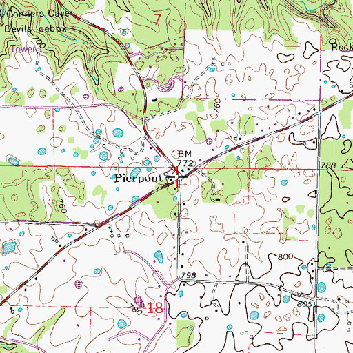 Topographic Map of Pierpont, MO