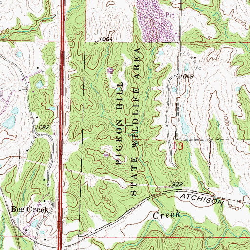 Topographic Map of Pigeon Hill State Wildlife Area, MO