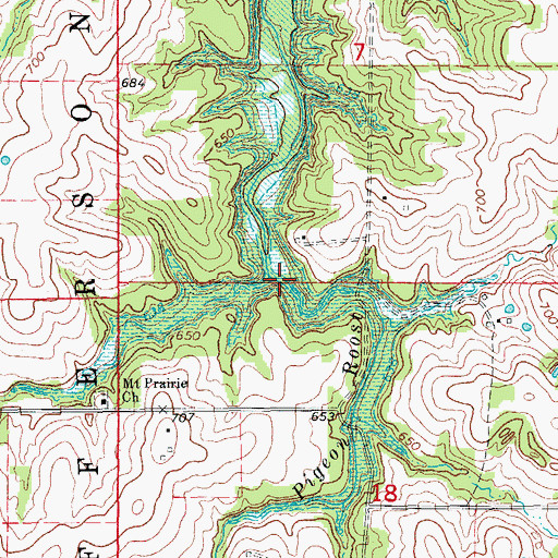 Topographic Map of Pigeon Roost Creek, MO