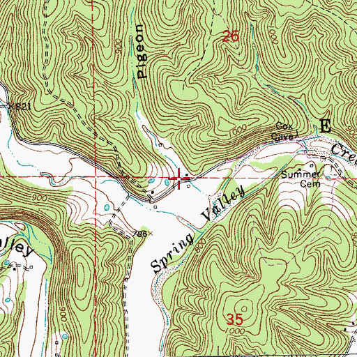 Topographic Map of Pigeon Roost Hollow, MO