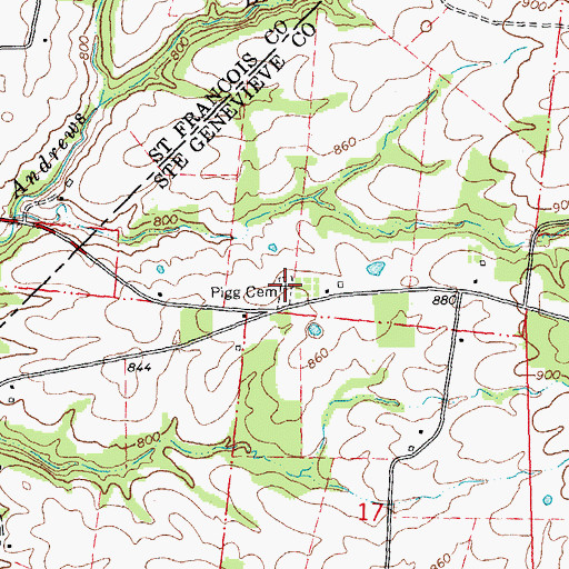 Topographic Map of Pigg Cemetery, MO