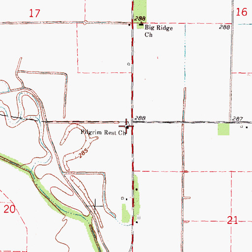 Topographic Map of Pilgrim Rest Church, MO