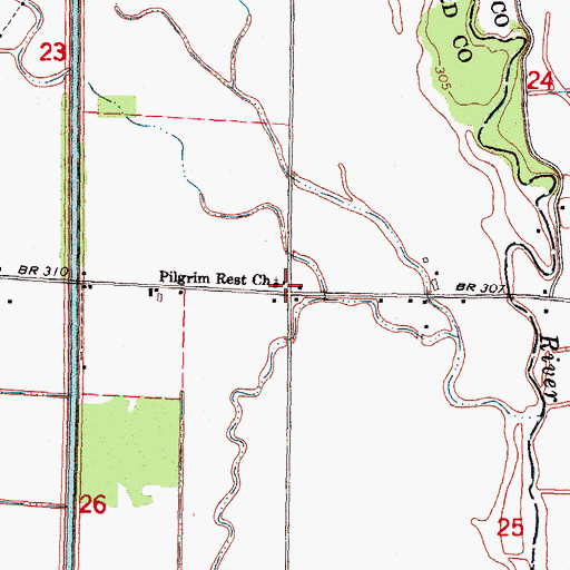 Topographic Map of Pilgrim Rest Church, MO