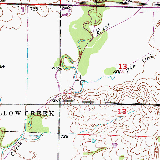 Topographic Map of Pin Oak Branch, MO