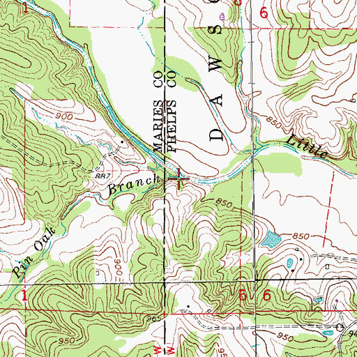 Topographic Map of Pin Oak Branch, MO