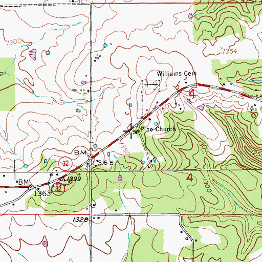Topographic Map of Pine Church, MO