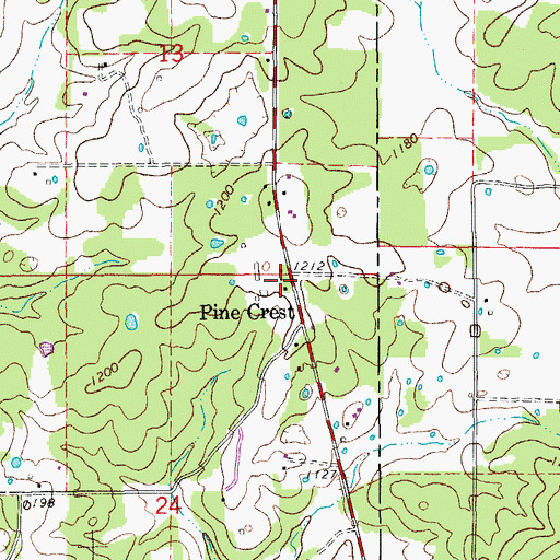 Topographic Map of Pine Crest, MO