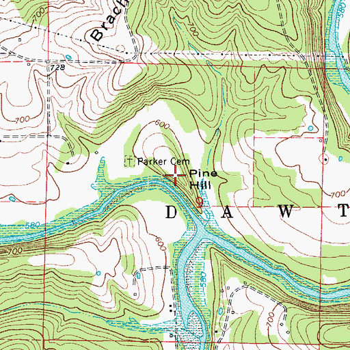 Topographic Map of Pine Hill, MO