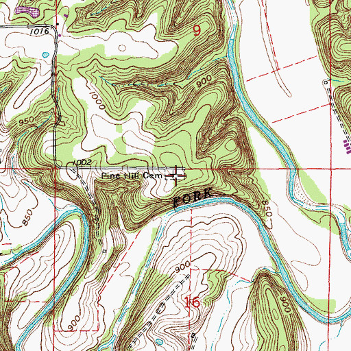 Topographic Map of Pine Hill Cemetery, MO