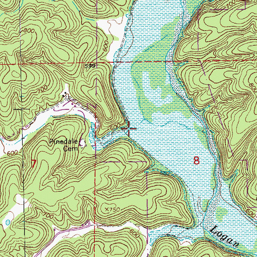 Topographic Map of Pinedale Valley, MO