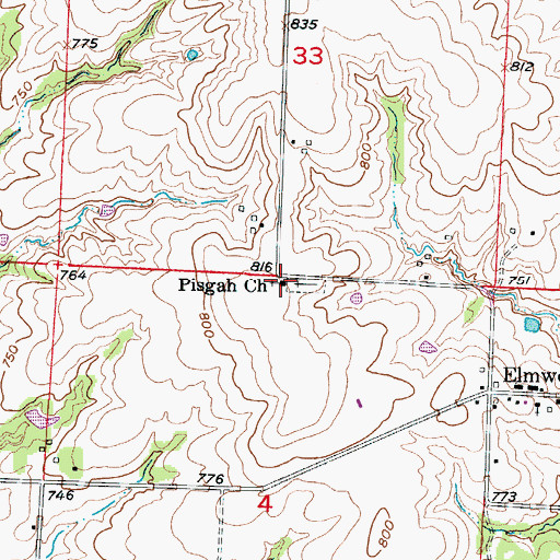 Topographic Map of Pisgah Church, MO