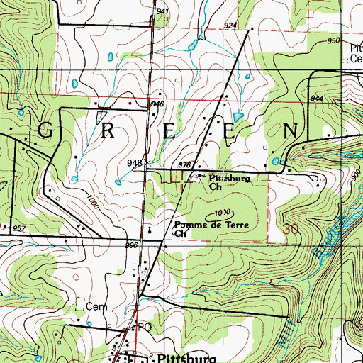 Topographic Map of Pittsburg Church, MO